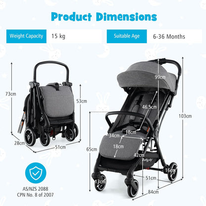 Lightweight Baby Stroller, Compact Travel Stroller for Airplane, Infant Toddler Stroller(dark grey)