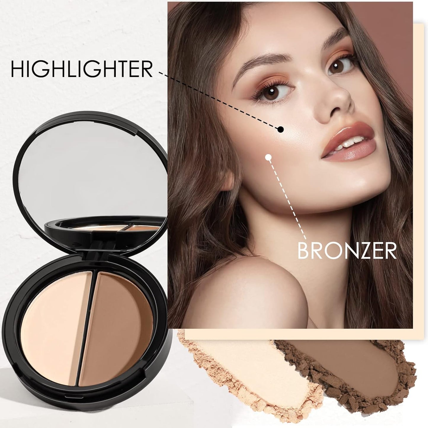 Focallure Bronzer and Highlighter Palette,Face Illuminator Makeup Palette,Long Lasting Shimmer Contour Palette,Cruelty Free Waterproof Highlight Powder Glow Kit,Natural Shimmer&Coffee