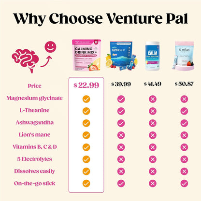 Venture Pal Calming Powdered Drink Mix, Magnesium Glycinate, Ashwagandha,sugar free