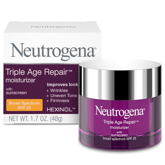 Neutrogena Triple Age Repair Anti-Aging Daily Facial Moisturizer with SPF 25 Sunscreen & Vitamin C, Firming Anti-Wrinkle Face & Neck Cream for Dark