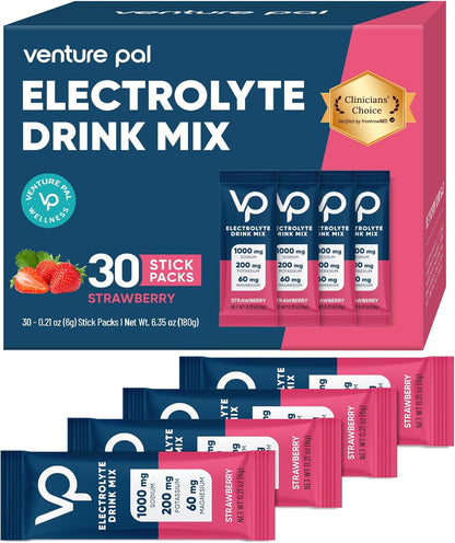 Venture Pal High Sodium Sugar Free Electrolytes Powder Packet, Vegan, Keto & Paleo Friendly Electrolyte Drink Mix - 30 Sticks