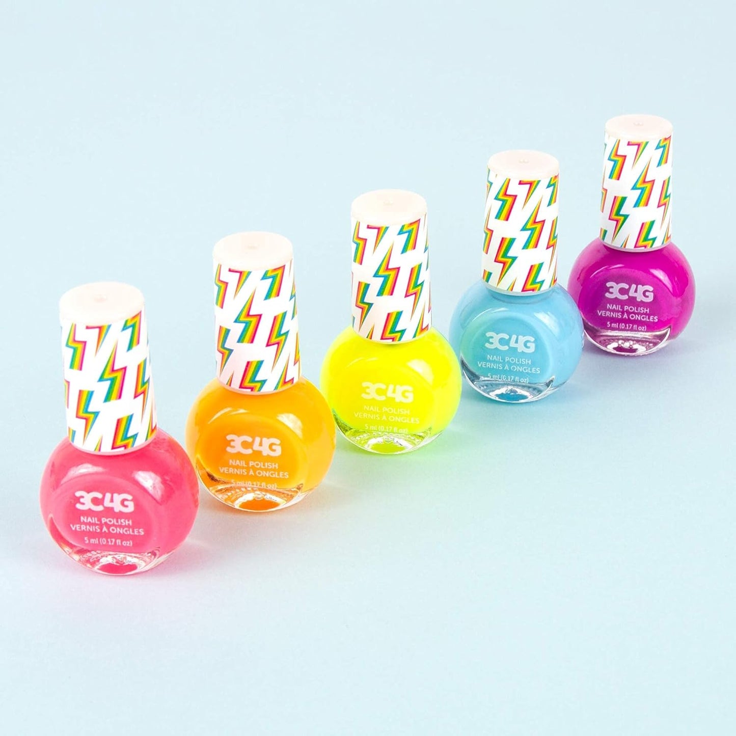 3C4G THREE CHEERS FOR GIRLS - Neon Nail Polish Set - Quick Dry Nail Polish for Girls - Includes 5 Neon Colors - Non-Toxic Nail Polish Kit for Kids Ages 8+