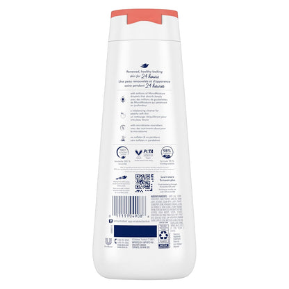 Dove Body Wash Rebalancing White Peach & Rice Milk, 4 Count for Renewed, Healthy Looking Skin, Moisturizing Gentle Skin Cleanser with 24hr Renewing MicroMoisture, 20 oz