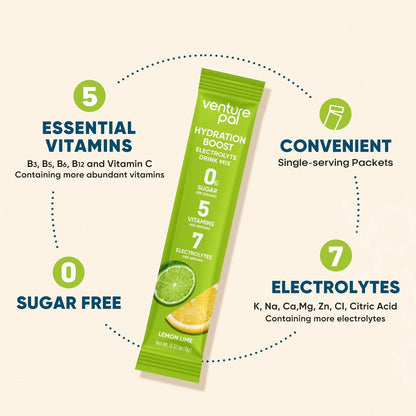 Venture Pal Sugar Free Electrolyte Powder Packets - Liquid Daily IV Hydration Packets for Rapid Rehydration | 7 Electrolytes & 5 Vitamins | Keto Friendly | Non-GMO | Vegan | Fast Dissolve | 16 Sticks