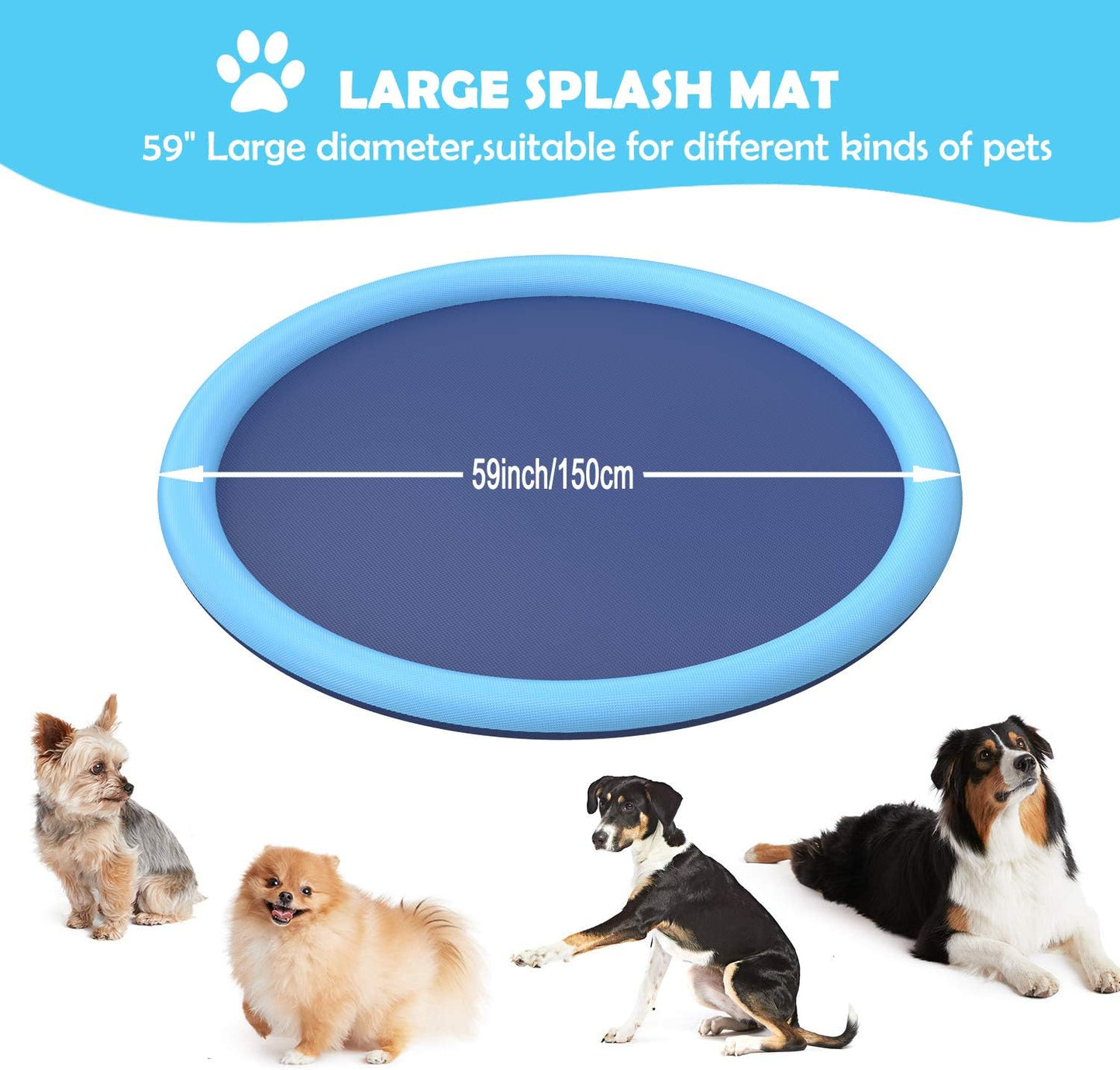 Flyboo Splash Sprinkler Pad for Dogs Kids,59’’ Thicken Dog Pool with Sprinkler,Pet Outdoor Play Water Mat Toys for Dogs Cats and Kiddie