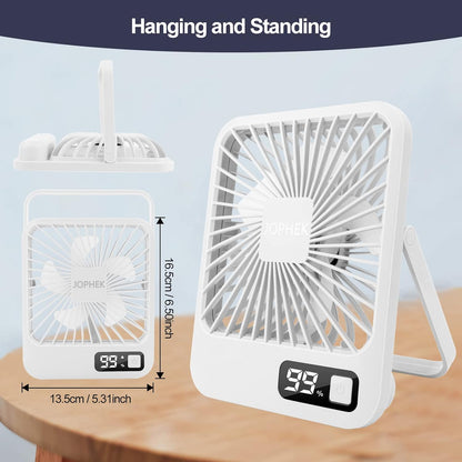 JOPHEK Fan, 3000 mAh Quiet Table Fan, 5 Speed USB Desk Fan, Mini Fan, Adjustable Angle, Fan, Small Table Fan for Office, Bedroom, Camping (White)
