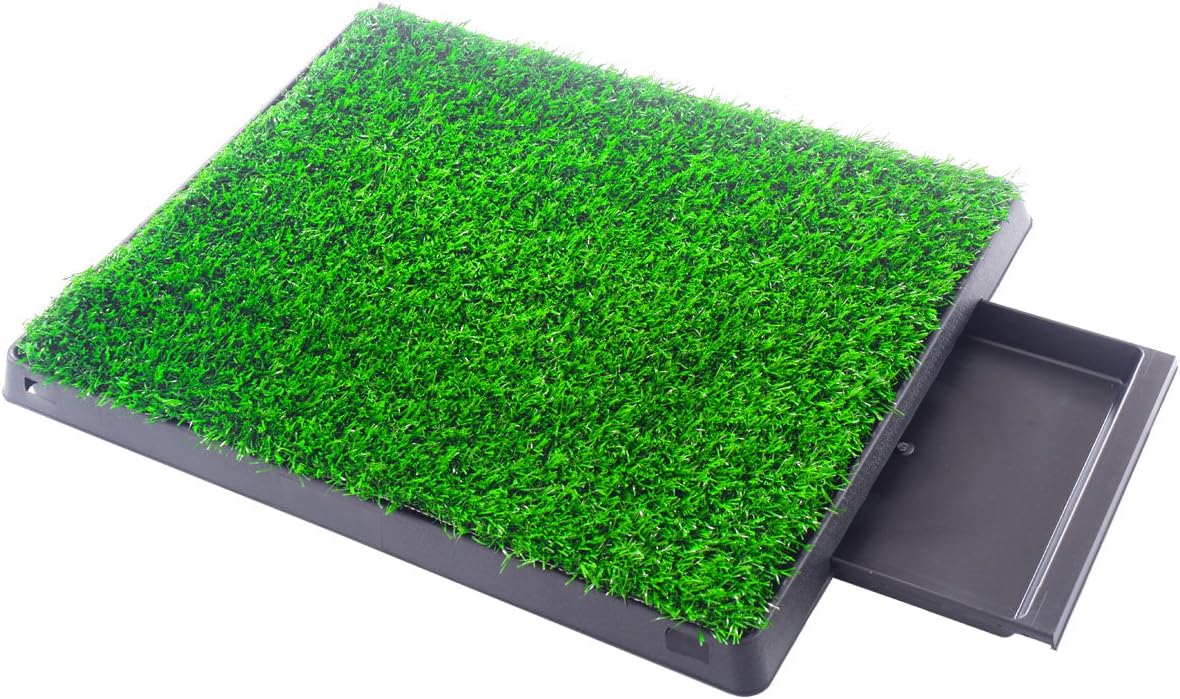 Dog Pee Grass Pad with Tray，Artificial Pet Grass Indoor Dog Potty Pet Potty Training Pads Pet Turf Outdoor Supplies Portable Bathroom, Green, 25x20x2.5inch