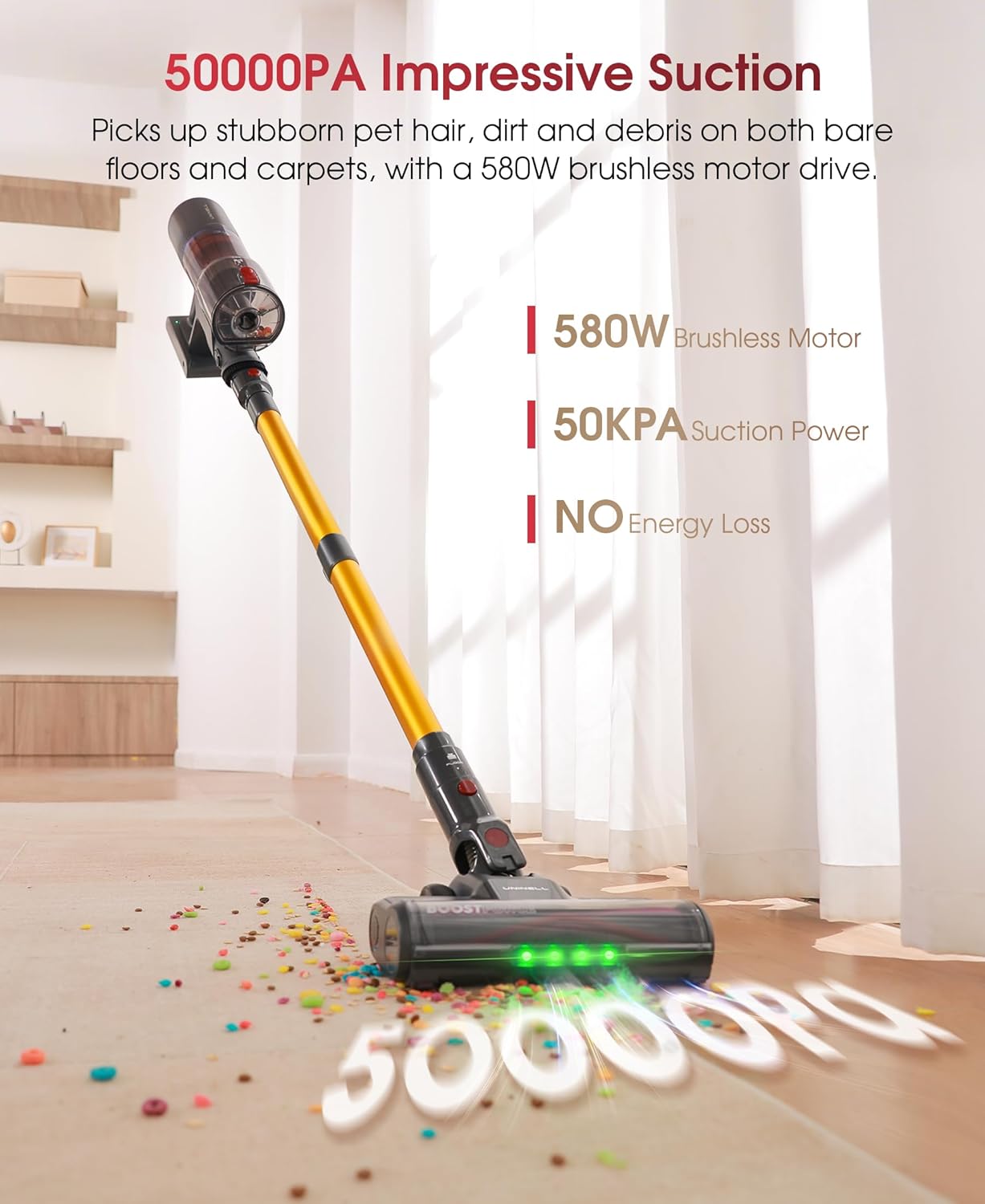 UNINELL Cordless Vacuum Cleaner, 550W 48KPA 65Mins Vacuum Cleaners with LED Screen, Self-Standing Cordless Vacuum, Rechargeable, Anti-Tangle for Home/Pet Hair/Carpet