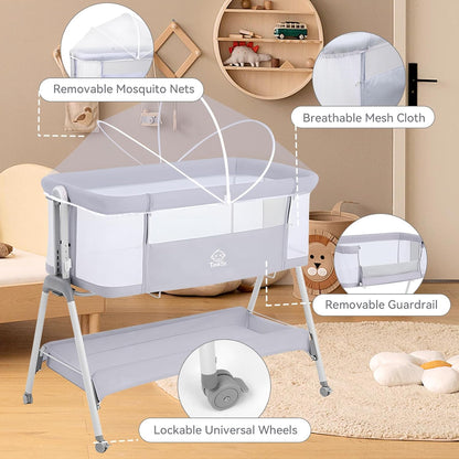 Baby Bassinet with Mattress, 3-in-1 Bedside Sleeper Co Sleeper Bassinet, Baby Bedside Bassinet Cribs Cradle with Mosquito net, Convertible Baby Cot for 0-6.