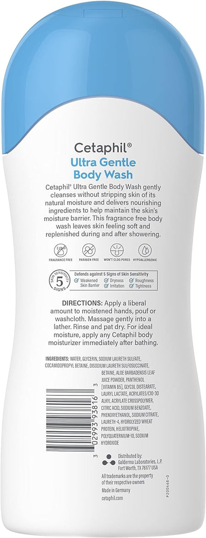 Cetaphil Ultra Gentle Refreshing Body Wash, For Dry to Normal, Sensitive Skin, 16.9oz Pack of 3, Aloe Vera, Calendula, Vitamin B5, Hypoallergenic, Paraben Free, Fragrance Free, Dermatologist Tested