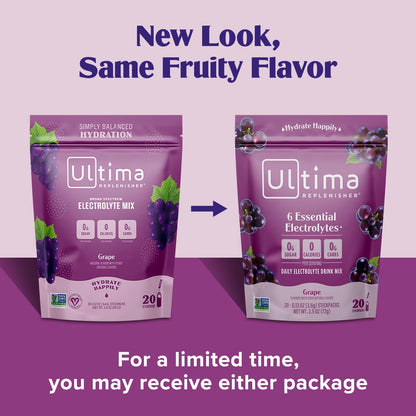 Ultima Replenisher Daily Electrolyte Drink Mix – Grape, 20 Stickpacks – Hydration Packets with 6 Key Electrolytes & Trace Minerals – Keto Friendly, Vegan, Non- GMO & Sugar-Free Electrolyte Powder