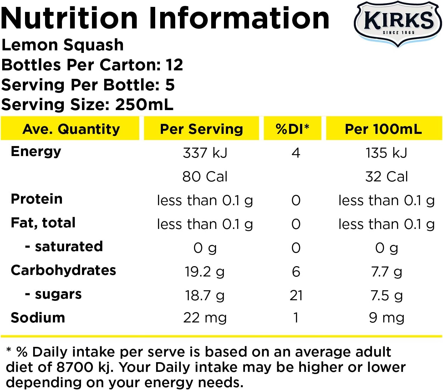 Kirks Lemon Squash Flavoured Soft Drink Multipack Bottles 12 x 1.25L
