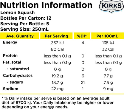 Kirks Lemon Squash Flavoured Soft Drink Multipack Bottles 12 x 1.25L