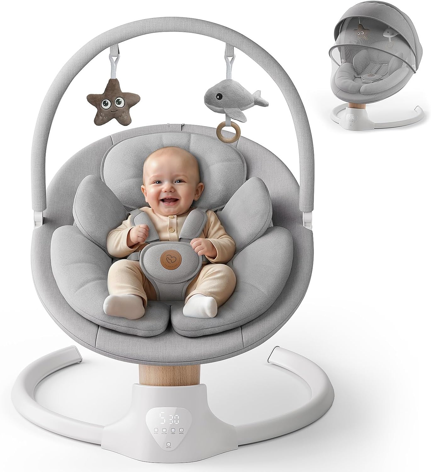 Baby Swings for Infants, FasonBaby Electric Baby Swing with 10 Preset Melodies, 5 Speeds, Remote Control and Bluetooth (Grey)