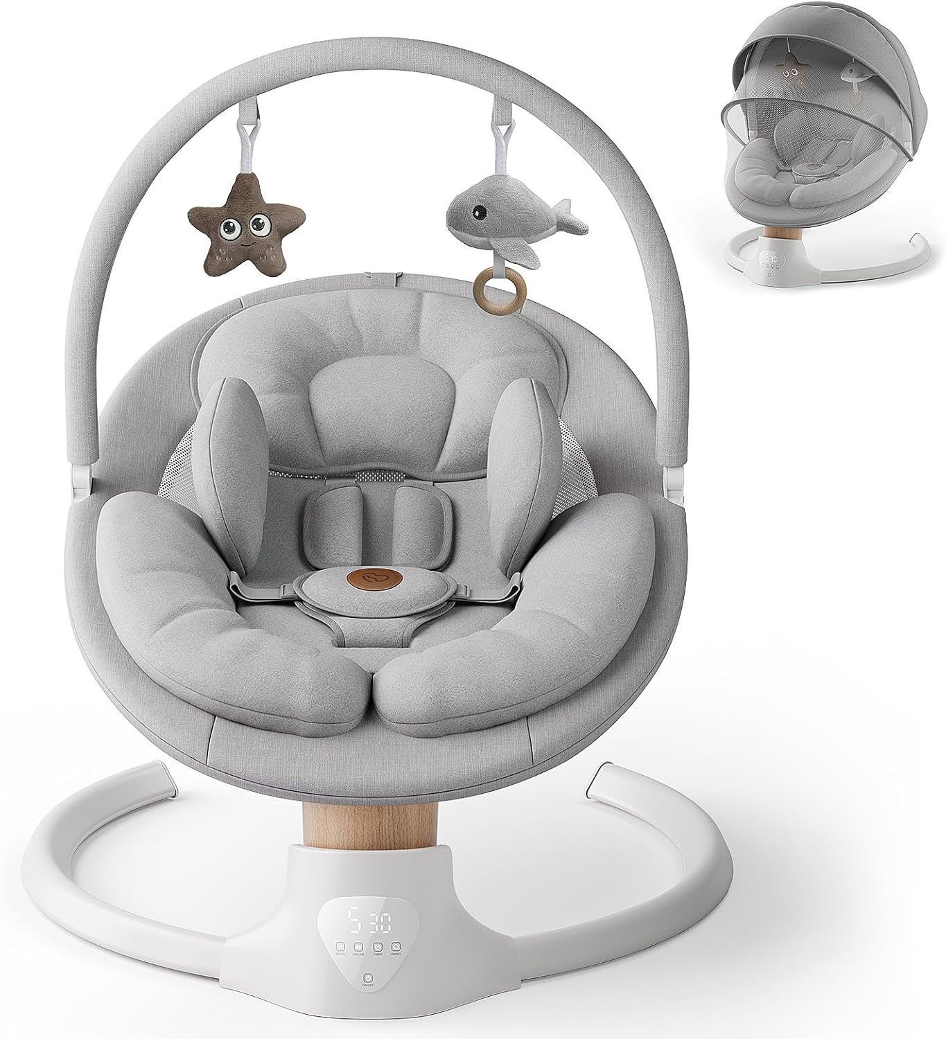 Baby Swings for Infants, FasonBaby Electric Baby Swing with 10 Preset Melodies, 5 Speeds, Remote Control and Bluetooth (Grey)
