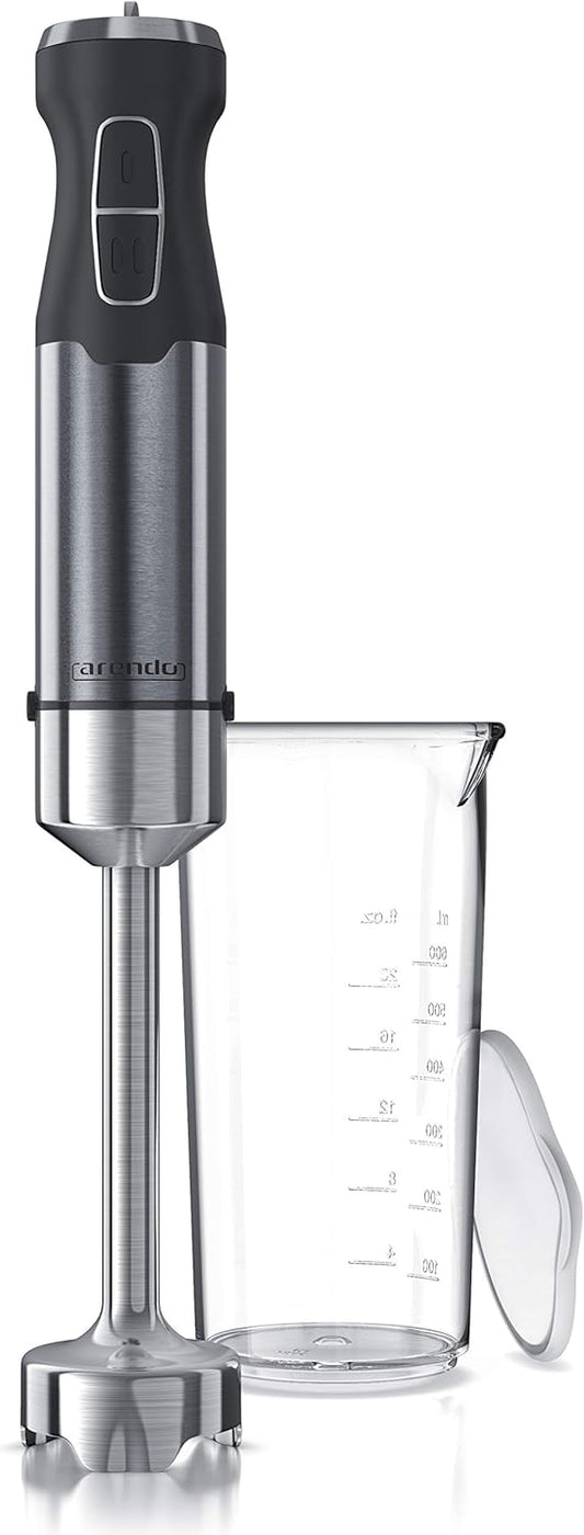 Arendo - Hand blender 1000 watts including measuring cup - four-blade knife - purée rod - continuous control - turbo button - removable mixing base - stainless steel cool grey