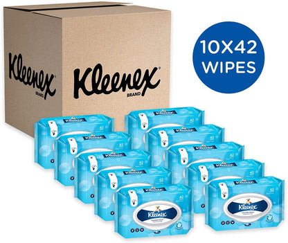 KLEENEX Flushable Fresh Wipes Fragrance Free (Pack of 42 Wipes x 10)