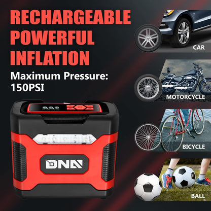 DNA MOTORING TOOLS-00210 Red 12V DC Digital Tire Inflator Portable Air Compressor with Pressure Gauge for Cars, Bicycles, Motorcycles,Balls