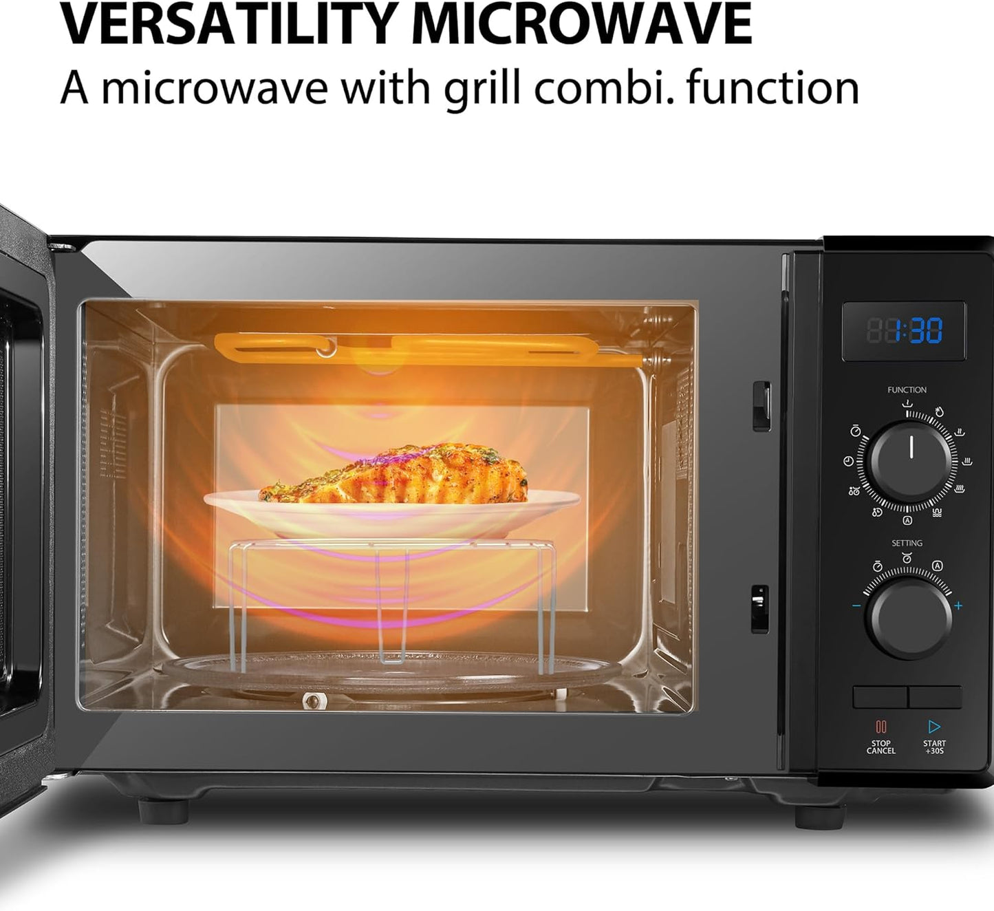 Toshiba 900 w 23 L Microwave Oven with 1050 w Crispy Grill, Energy Saving Eco Function, 8 Auto Menus, 5 Power Levels and Position Memory Turntable - Black - MW2-AG23PF(BK)
