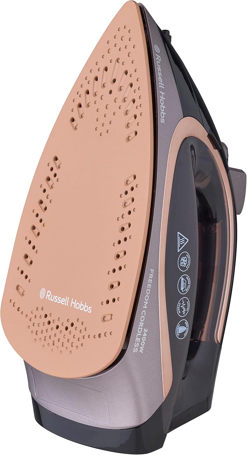 Russell Hobbs Freedom Cordless Steam Iron, RHC580, 2400W (AU Plug), Copper Coated Ceramic Soleplate to Store Heat, 135g Shot + 40g Continuous Steam, Variable Temperature Settings, Black
