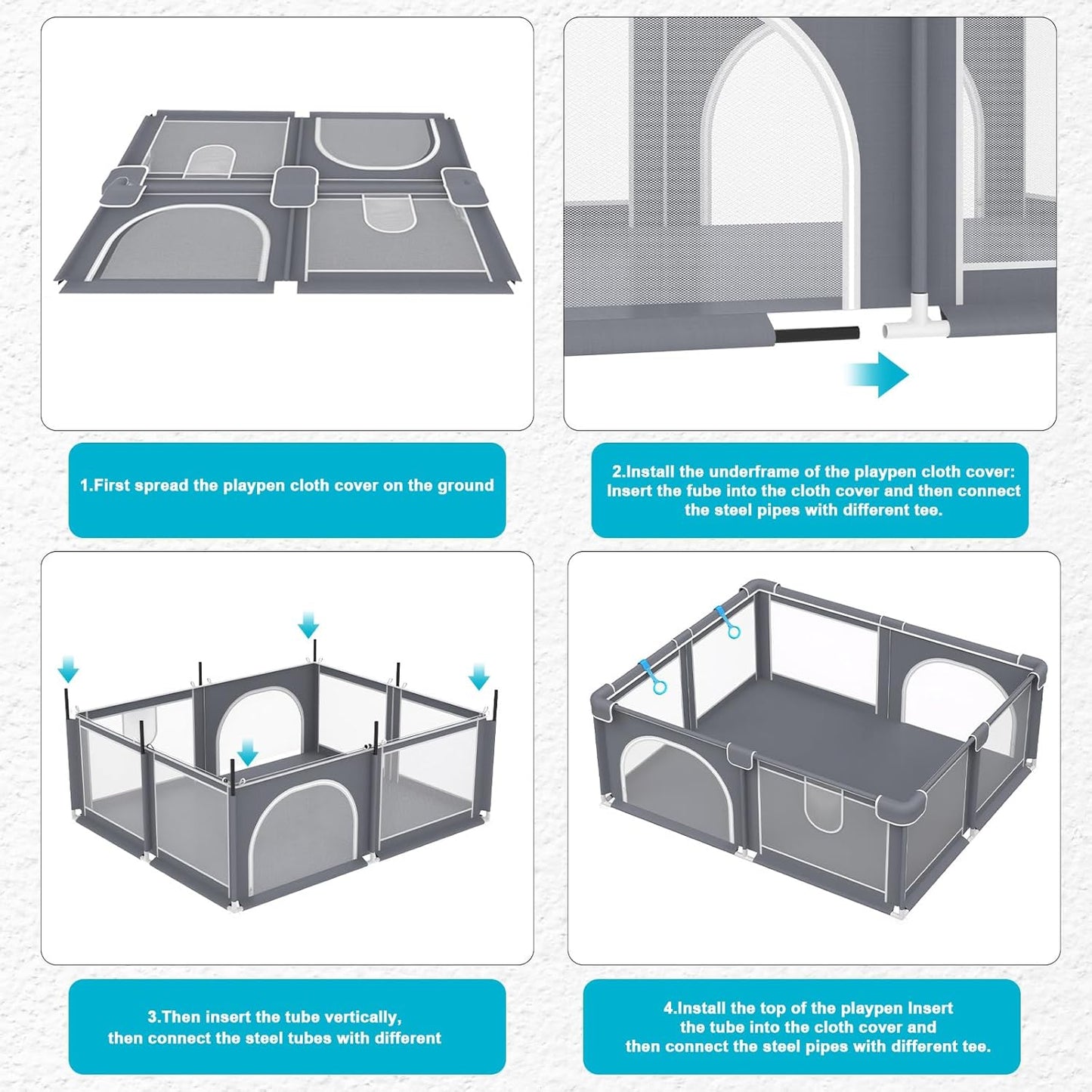 Advwin Baby Playpen 185 × 155cm,Large Playpen for Toddler (Gray)