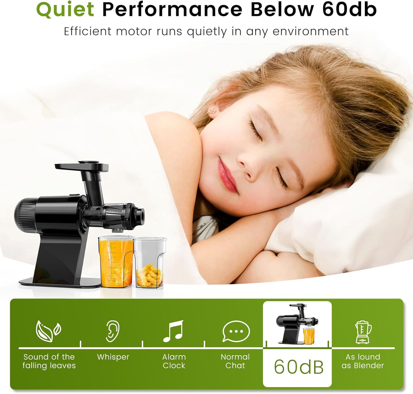 Keenray Cold Press Juicer, Masticating Juicer Machines, Celery Juicer with Quiet Motor Reverse Function, High Juice Yield Slow Juice Extractor for Vegetable and Fruit, Black, EL20