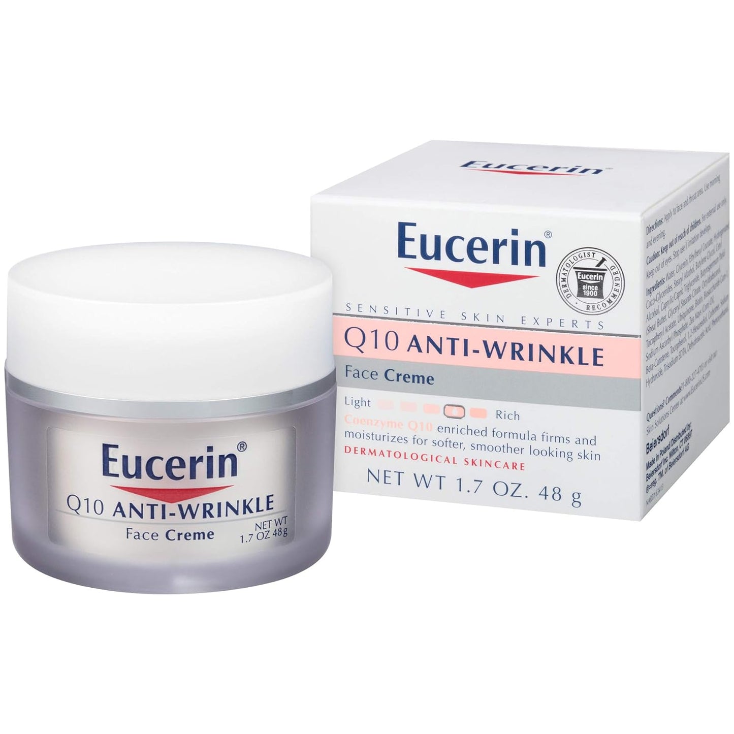 Eucerin Q10 Anti-Wrinkle Face Cream, Unscented Face Cream for Sensitive Skin, 1.7 Oz Jar,US product