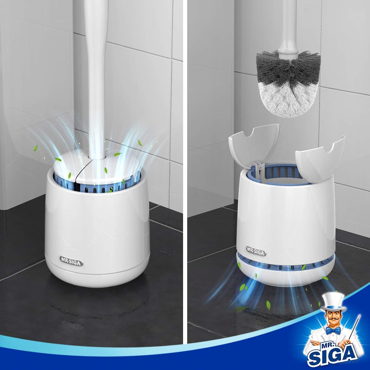 MR.SIGA Premium Toilet Bowl Brush and Holder with Solid Handle and Durable Bristles for Bathroom Cleaning, White, 1 Pack