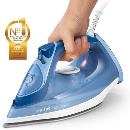 Philips Steam Iron 3000 Series DST3031/20-2,400 W, Constant Steam Output of 40 g/min, 180 g Steam Burst, Ceramic Ironing Sole, Vertical Steam, Blue