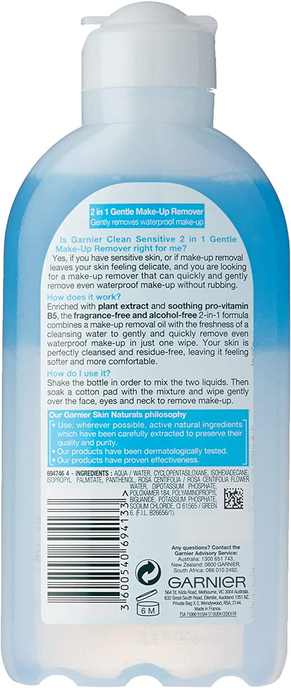 Garnier Clean Sensitive 2In1 Waterproof Make Up Remover 200ml