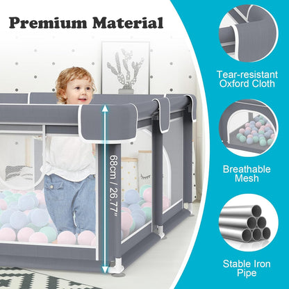 Advwin Baby Playpen 185 × 155cm,Large Playpen for Toddler (Gray)