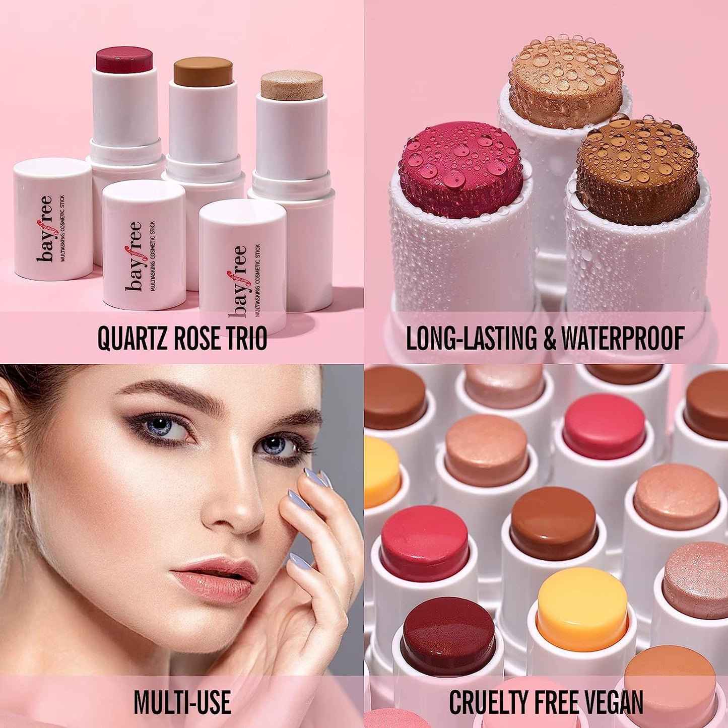 KIMUSE Multi Stick Trio Face Makeup, Cream Blush Stick for Cheeks & Lips