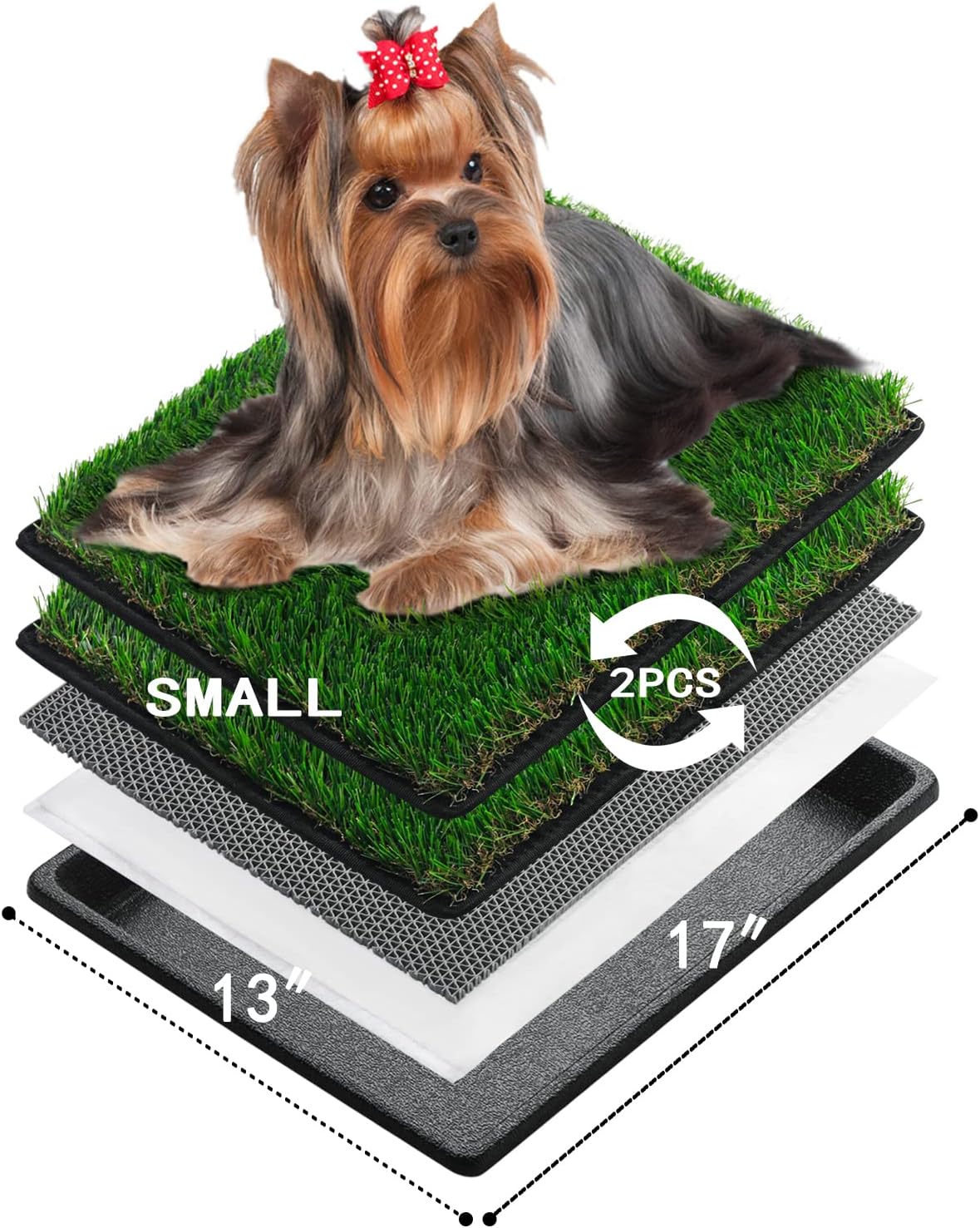 Dog Grass Pee Pads for Dogs with Tray | Small 44×34 cm | 2× Dog Artificial Grass Pads