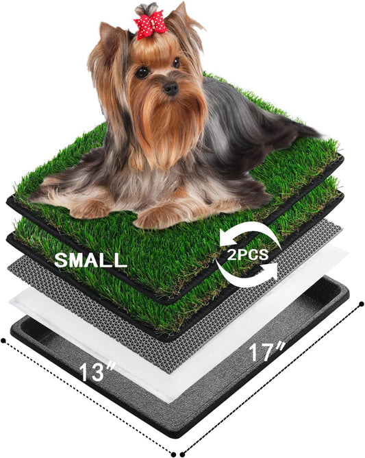 Dog Grass Pee Pads for Dogs with Tray | Small 44×34 cm | 2× Dog Artificial Grass Pads