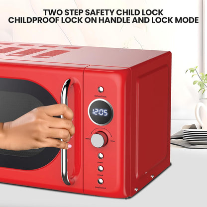 Total Chef Microwave Oven 20L Retro 700W Mini Ovens Digital LED Display 8 Preset Modes 5 Cooking Power Levels 60 Min
