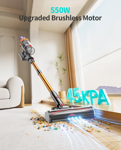 HONITURE X7 Cordless Vacuum Cleaner, 550W/45Kpa, Max 60 Mins Runtime, Wall-mounted Charging,Self-Standing, Stick Vacuum with Touch Screen, Vacuum Cleaner for Home, 2024 Latest Motor