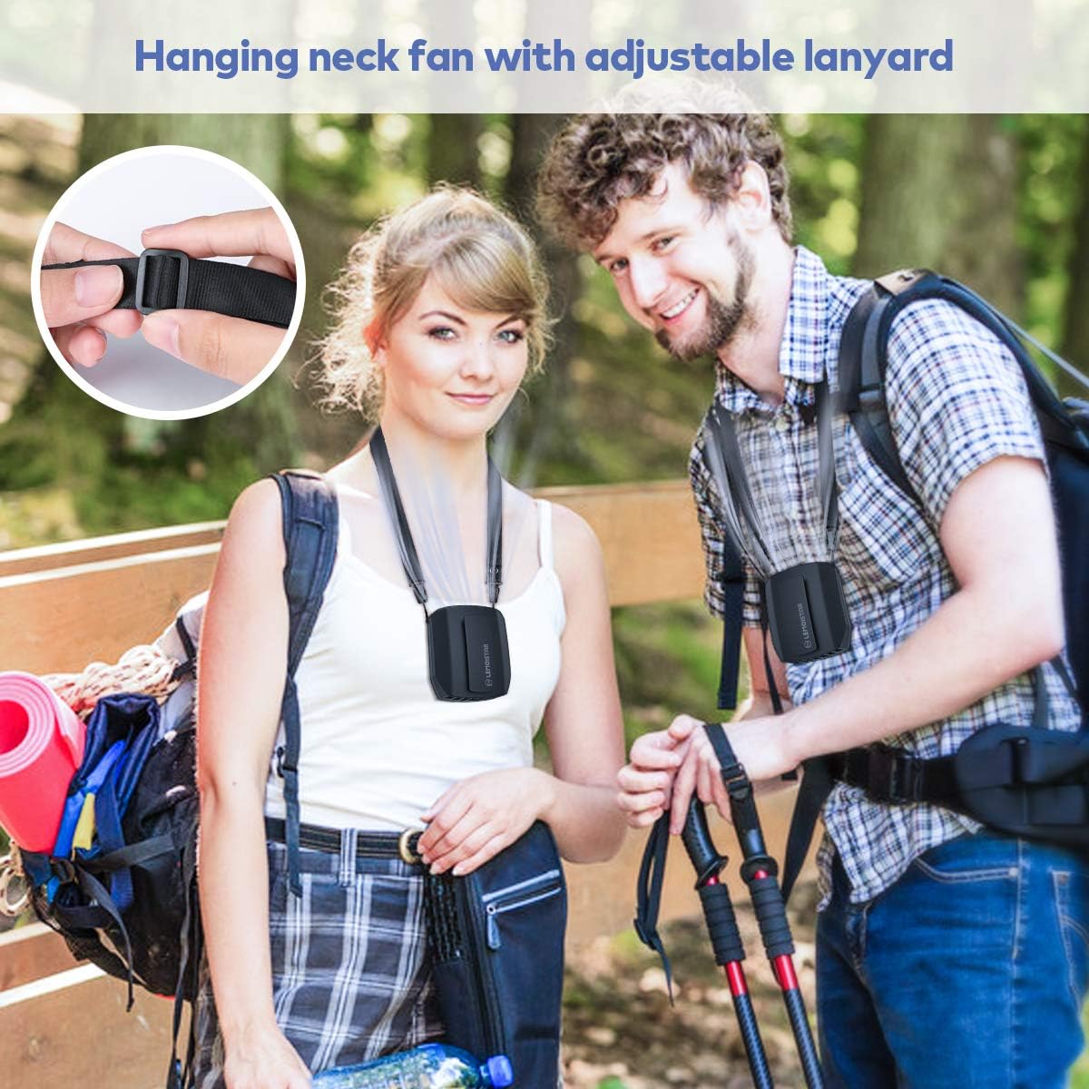 LEMOISTAR Portable Mini Waist Clip Fan, 5000mAh Battery Operated Hand-free Wearable Necklace Fan with Max 20H Working Time, 3 Speeds, Rechargeable USB Personal Cooling Fan for Garden,Traveling