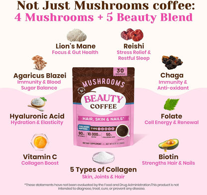 Venture Pal Premium Adaptogenic Mushroom Coffee with Multi Collagen,30 Servings