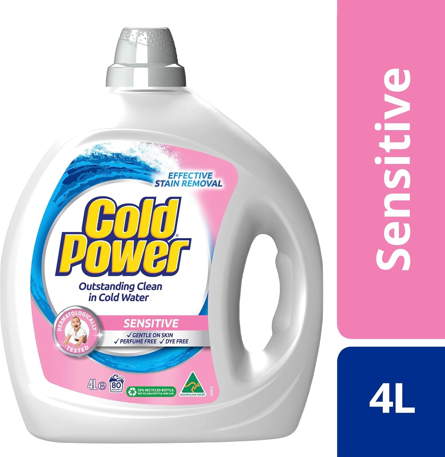 Cold Power Laundry Liquid Sensitive 4L (80 washes), Sensitive Laundry Detergent for Effective Stain Removal and Outstanding Results in Cold Water, No Enzyme and Dye and Perfume-Free Laundry Liquid