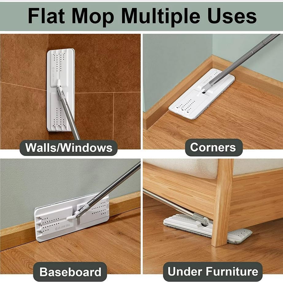 JOYMOOP Flat Mop Pads, Microfiber Mop Pads, Washable Pads, Mop Replacement Pads, 13-inch Refills 4 Pack - Grey and Stripe