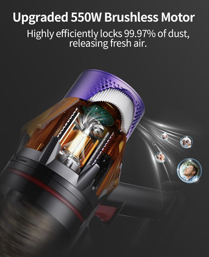 HONITURE X7 Cordless Vacuum Cleaner, 550W/45Kpa, Max 60 Mins Runtime, Wall-mounted Charging,Self-Standing, Stick Vacuum with Touch Screen, Vacuum Cleaner for Home, 2024 Latest Motor