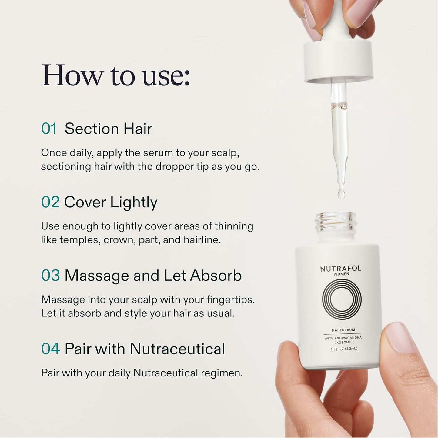 Nutrafol Women's Hair Serum, Supports Visibly Thicker and Stronger Hair, Vegan