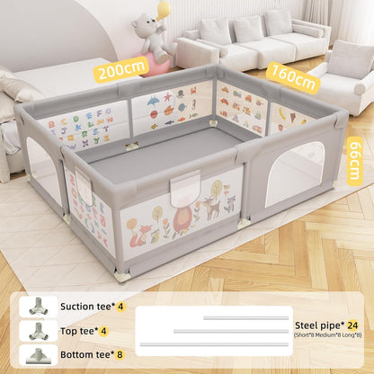 Baby Playpen 200 x 160 cm, Extra-Large Non-Slip Playpen with 50 Ocean Balls, 6 Pull Rings
