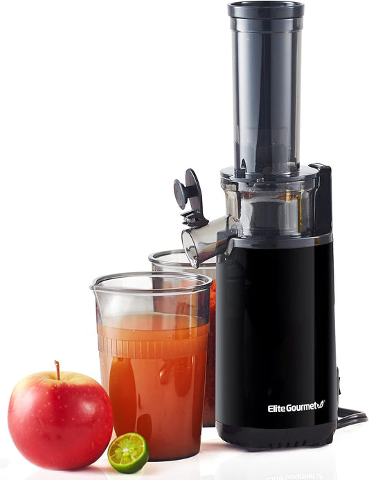 Elite Gourmet EJX600 Compact Masticating Slow Juicer, Cold Press Juice Extractor, Nutrient and Vitamin Dense, Easy to Clean, 16 oz Juice Cup