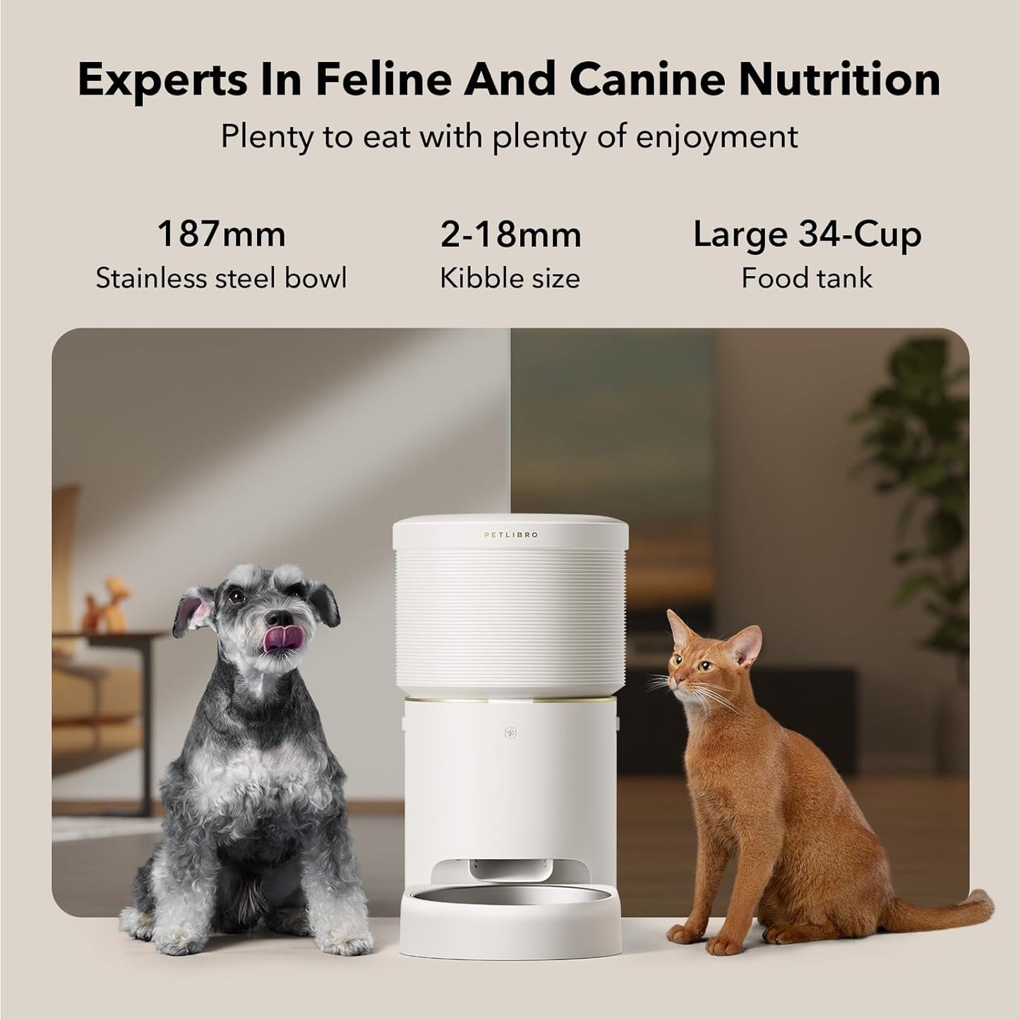 PETLIBRO Vacuum-Sealed Automatic Cat Feeders, 8L/34Cups Automatic Dog Feeder with 5G Wi-Fi, Automatic Cat Food Dispenser for Airtight Storage, Space Pet Feeder with 187mm Large Food Tray for Cat & Dog