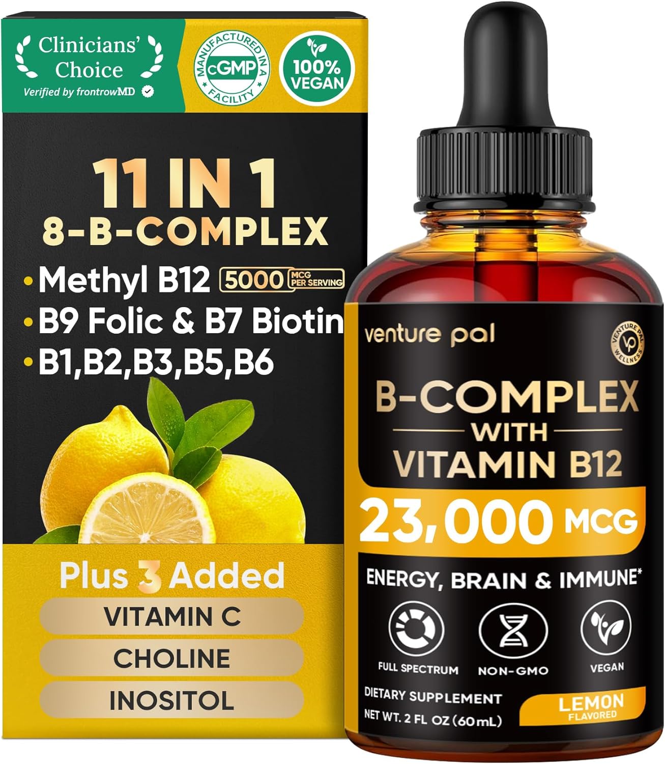 Venture Pal Vitamin B Complex Liquid Drops, B12 Methylcobalamin | B9 Folic | B1,B2,B3,B5,B6,B15 - Vitamin C