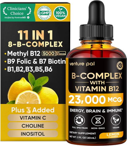 Venture Pal Vitamin B Complex Liquid Drops, B12 Methylcobalamin | B9 Folic | B1,B2,B3,B5,B6,B15 - Vitamin C