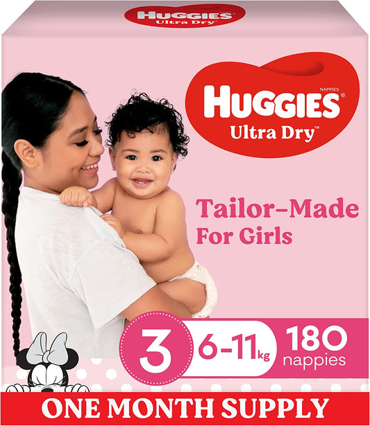 Huggies Ultra Dry Nappies Girls Size 3 (6-11kg) 180 Nappies