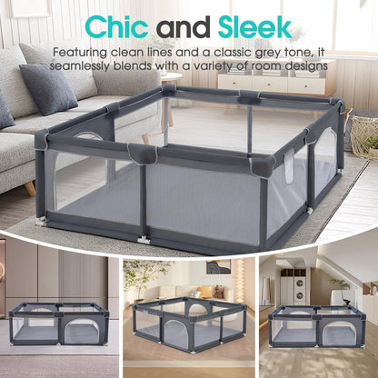 Playpals Baby Playpen – 180x200cm Spacious Play Yard for Babies & Toddlers , Grey