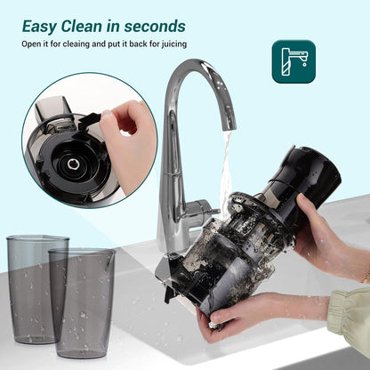 Electric Juicer Fruits Cold Press Squeezer Vegetable Processor Slow Masticating Juicer Machines 200W for Vegetables Celery Wheatgrass Watermelon Carrot Big Wide Chute 800ml Cup BPA-Free Easy to Clean